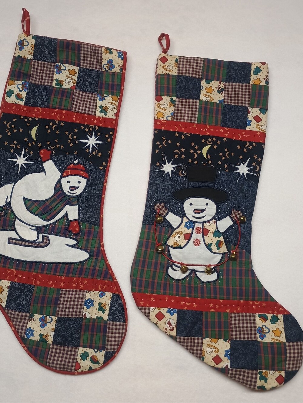 Vintage Quilted Collection Christmas Stockings Lot 2 Snowman Rustic
